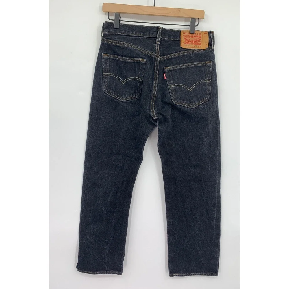 Levis 501 Jeans Mens 30x28 Black Button Fly Straight Leg Denim Pants (Tag 32x30)